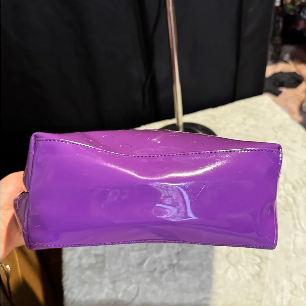 Kate spade jeralyn purple polka dot patent shoulder tote bag wet look